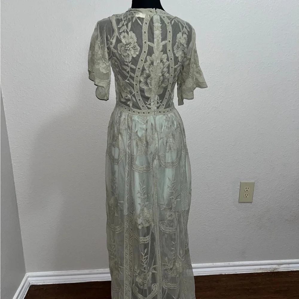Altar'd State Light Sage Lace V‑Neck Maxi Dress - Picture 6 of 8